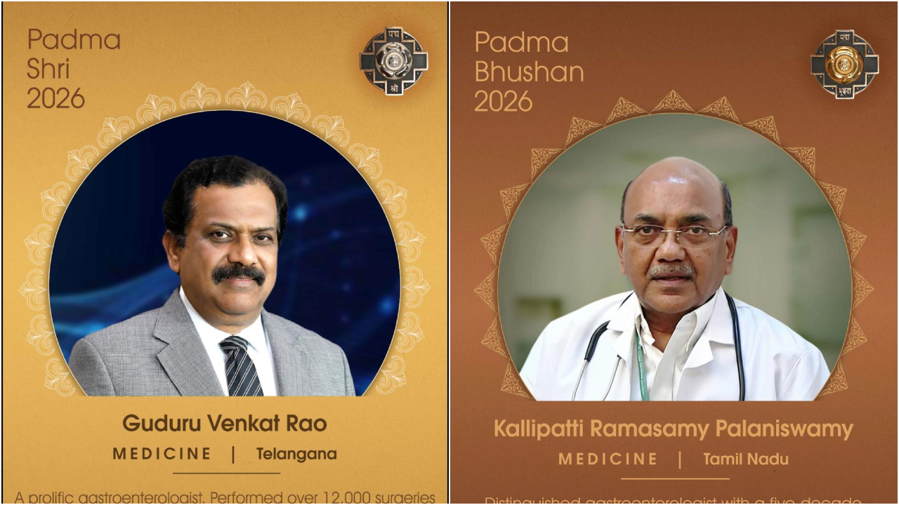 Dr Kallipatti Ramasamy Palaniswamy and Guduru Venkat Rao received the Padma Awards. Credit: x.com/DDNewslive, x.com/PIBHyderabad