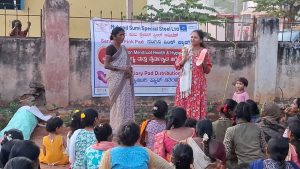 Awareness sessions on Menstural hygiene and use of sanitary napkins being done by Bharathi.