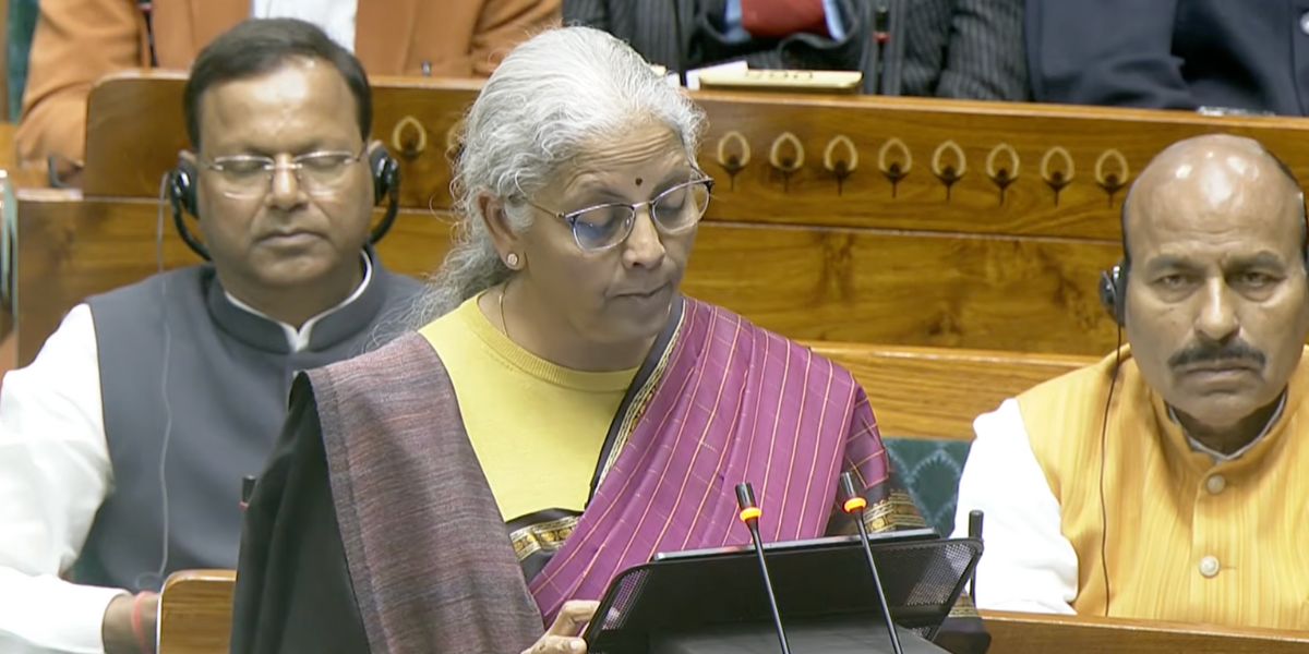 Finance Minister Nirmala Sitharaman presenting the Union Budget 2026.