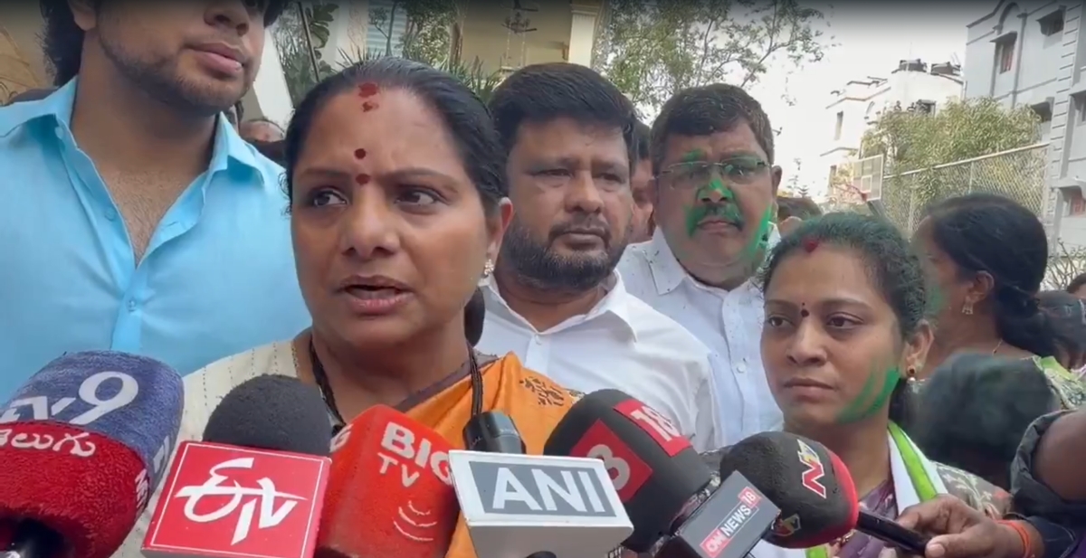 K Kavitha addressing the media
