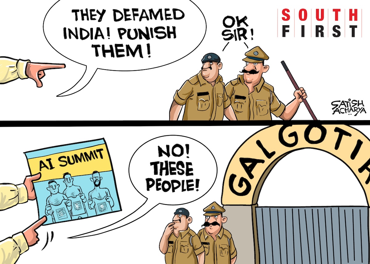 Union government cracks down on Youth Congress protestors while turning a blind eye to Galgotia university mess up at AI Summit.