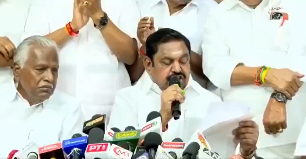 Edappadi K. Palaniswami announcing poll promises