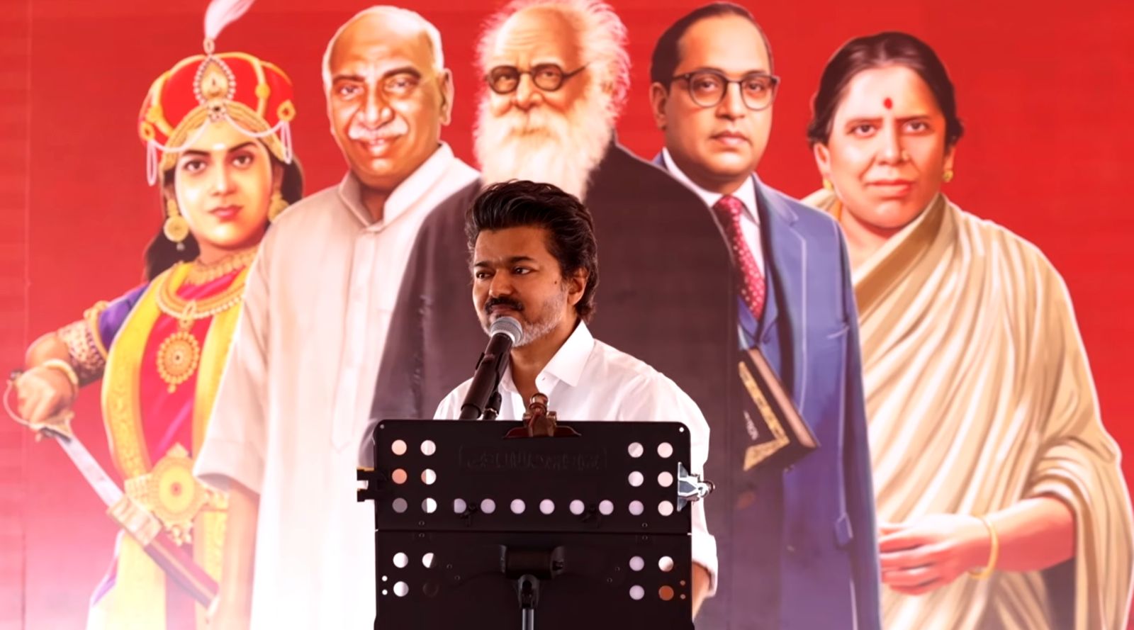 Invoking past leaders, Vijay said Tamil Nadu was a superstar state, but lost that stature under the current dispensation.