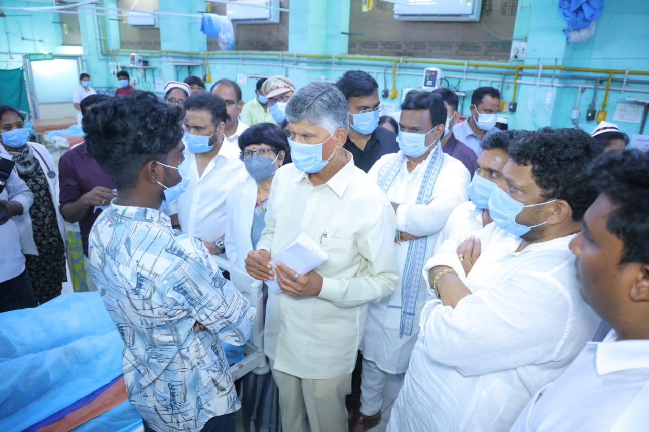 Andhra Pradesh CM Chandrababu Naidu visiting the kin of victims. Credit: x.com/ncbn