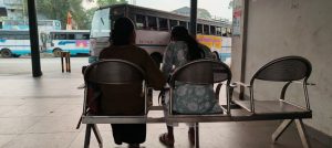 College students waiting for KSRTC buses.