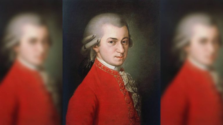 A posthumous painting of Wolfgang Amadeus Mozart (27 January 1756 - 5 December 1791) by Barbara Krafft done in 1819.