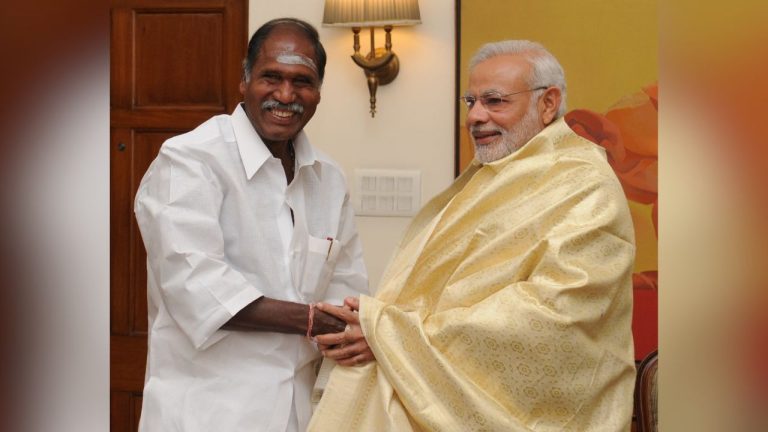 N Rangasamy with Prime Minister Narendra Modi. (File picture)