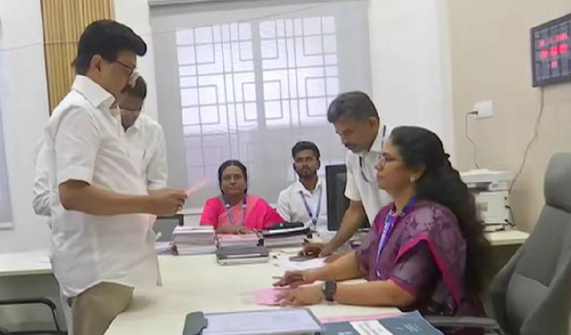 Chief Minister MK Stalin filing his nomination paper on Monday.