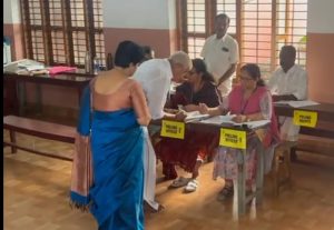 G Sukumaran Nair casting his vote.