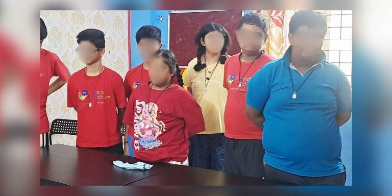 Children with autism wearing Suraksha Kavach pendents