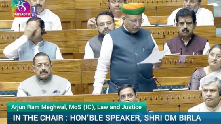Union Law Minister Arjun Ram Meghwal speaking in the Lok Sabha.