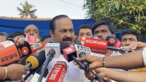 VD Satheesan speaking to the media.