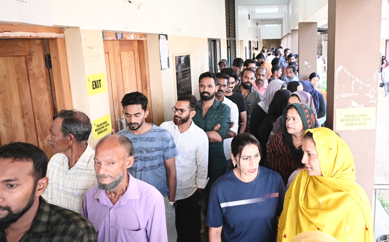 Voters at Meppadi Government High School, Wayanad