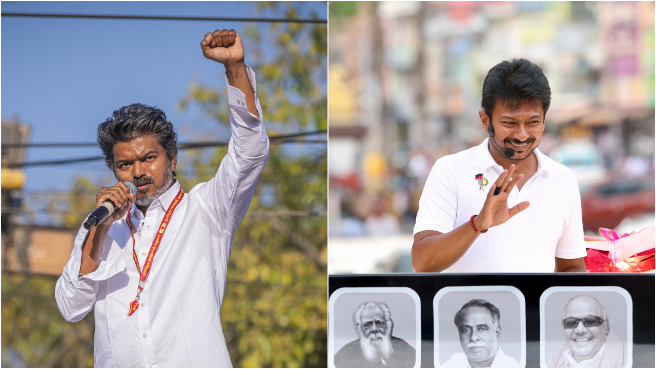 TVK chief VIjay and DMK leader Udhayanidhi Stalin. Credit: x.com/TVKPartyHQ, x.com/Udhaystalin