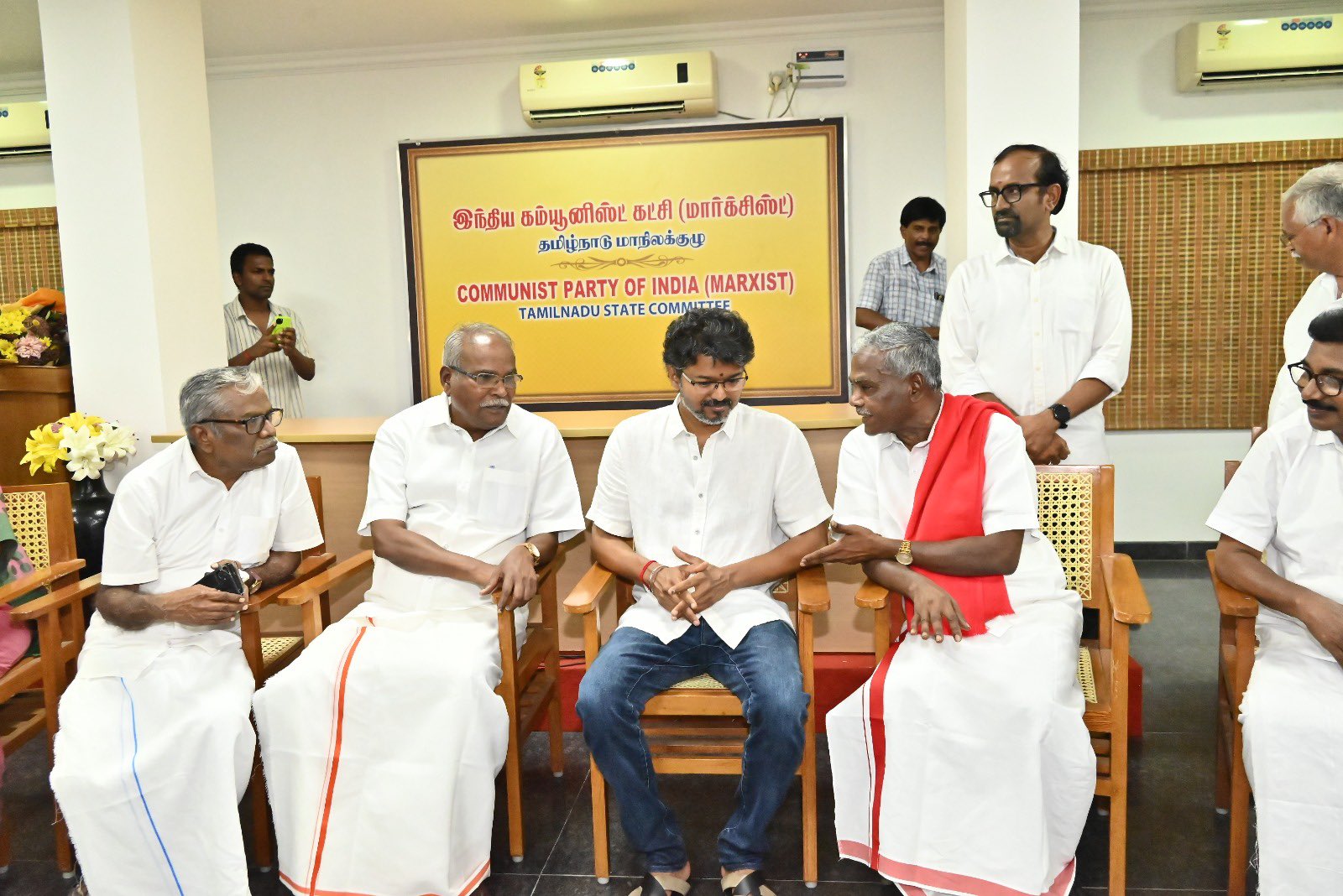 Tamil Nadu CPI leaders with CM Vijay. Credit: x.com/tncpim