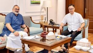 Rajeev Chandrasekhar with Union Minister for Minority Affairs Kiren Rijiju.