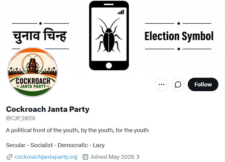 Screenshot of Cockroach Janta Party's X handle.