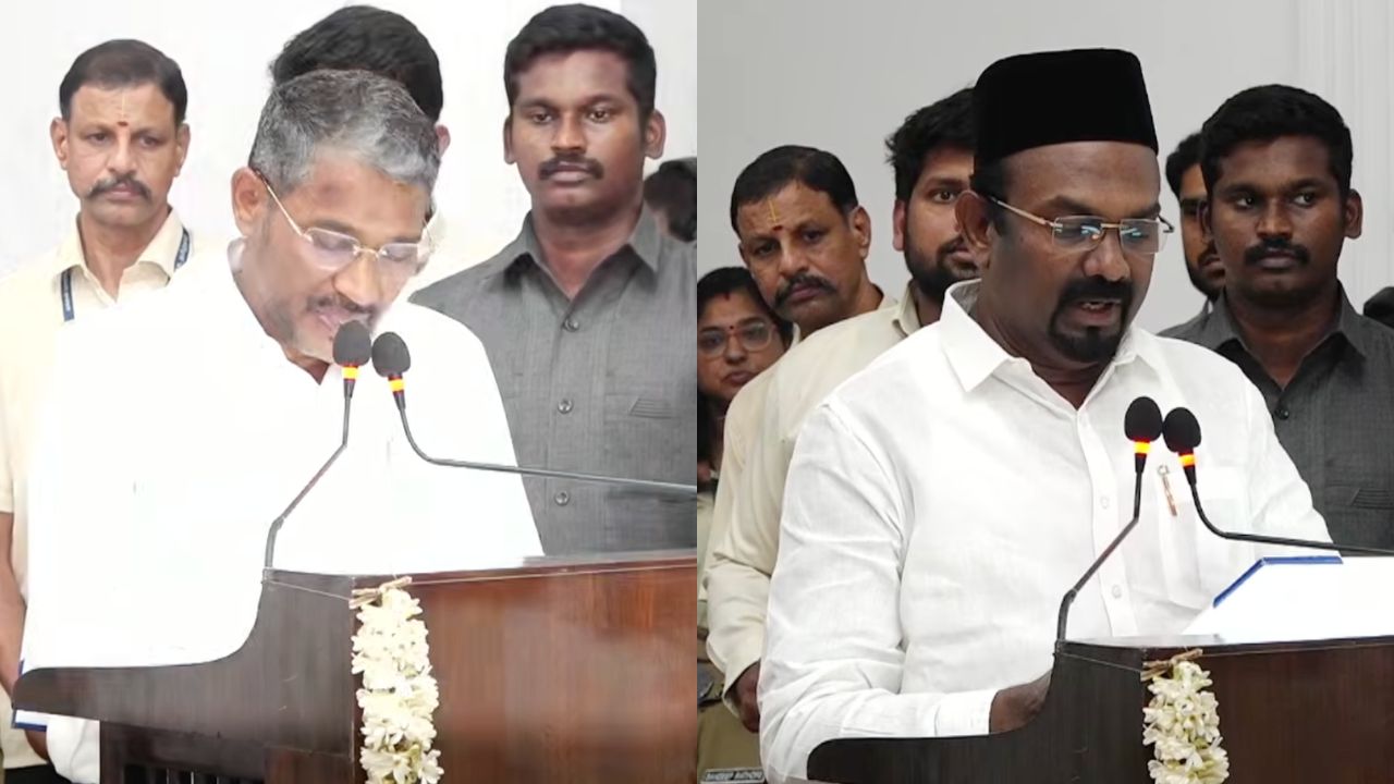 VCK Vanni Arasu and IUML MLA AM Shahjahan took oath as ministers.