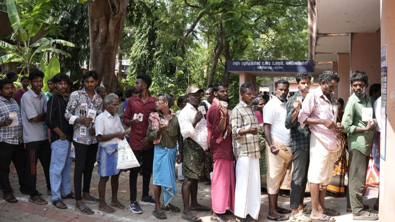 Voters at a polling booth in Tamil Nadu.