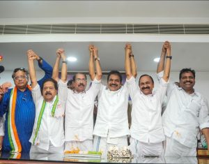 Congress leaders at the KPCC office following the victory in the Assembly elections on 4 May