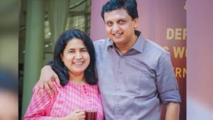 Veena with her husband and former minister Muhammed Riyas.