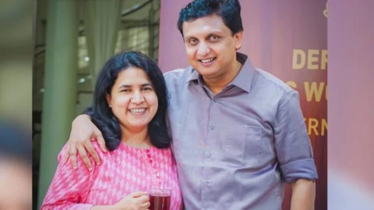 Veena with her husband and former minister Muhammed Riyas.