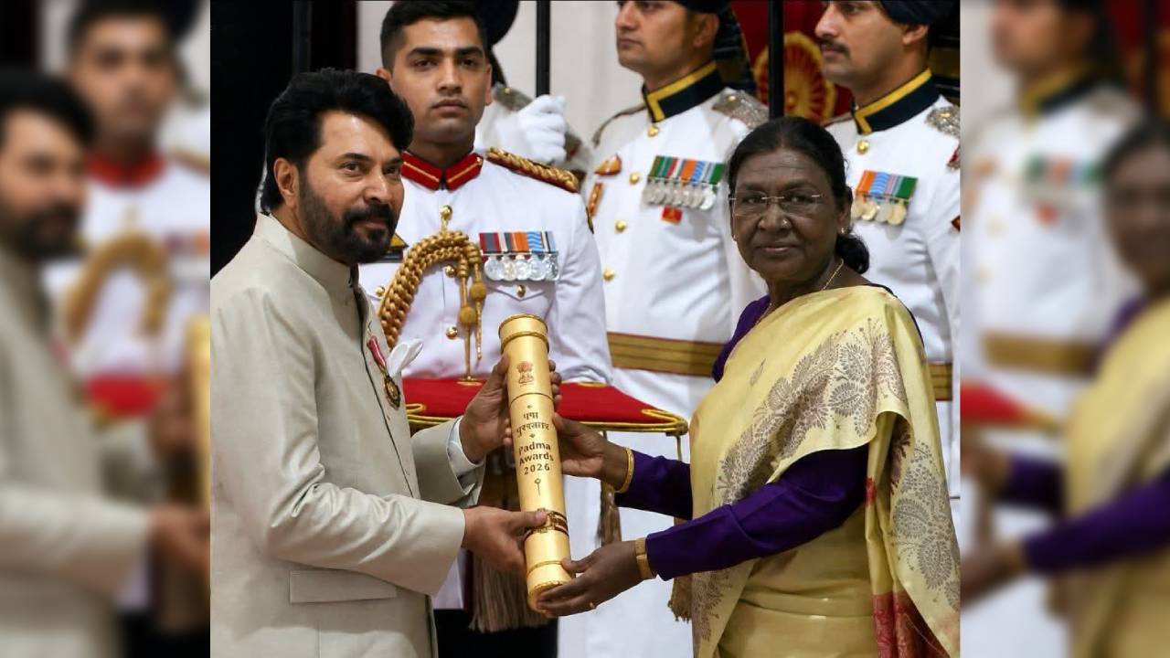 Mammootty receiving the Padma Bhushan.