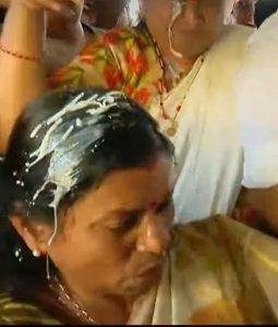 TV visuals suggested the payasam was accidentally spilt on the minister.