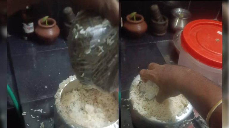 Police found 400 grams of packed ganja concealed in the cooker along with rice.