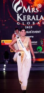 Harsha Sunny was first runner-up in Mrs Kerala Global 2025.