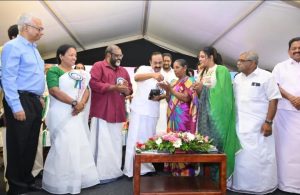 Chief Minister VD Satheesan handing over the first zero-value ticket while inaugurating the Priyadarshini scheme on 15 June.