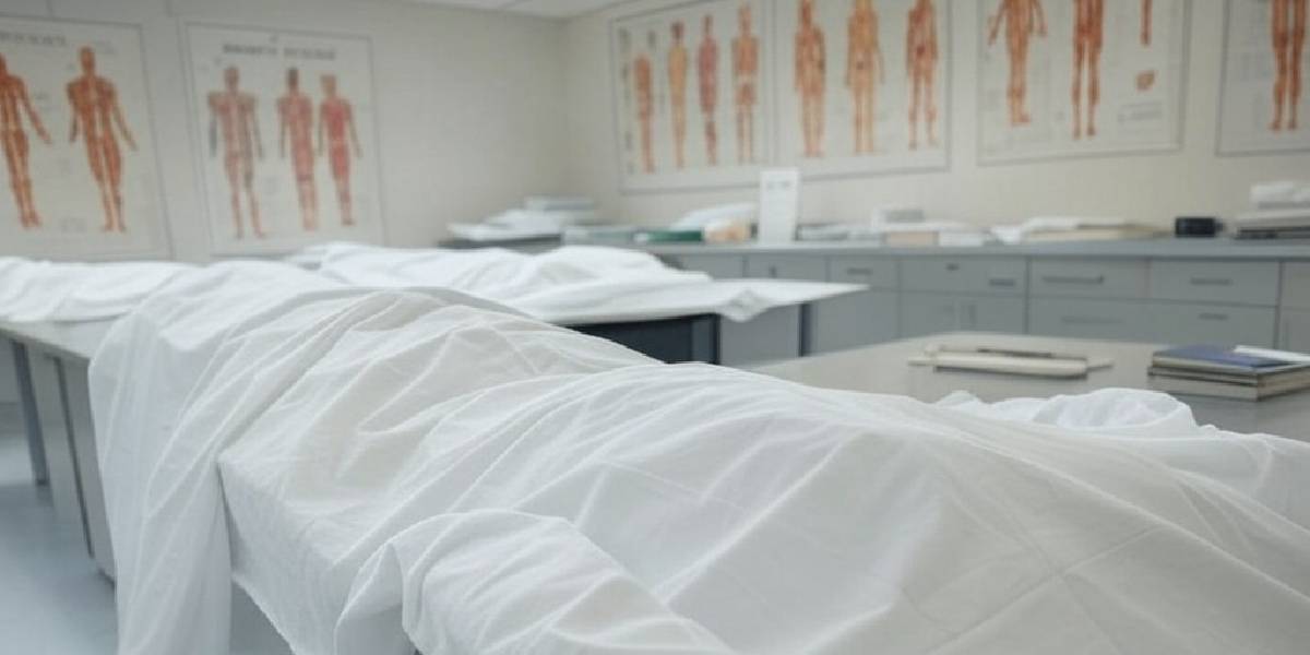 Cadavar shortage forces large groups of students to crowd around one body, sharing notes from previous batches instead of direct observation.