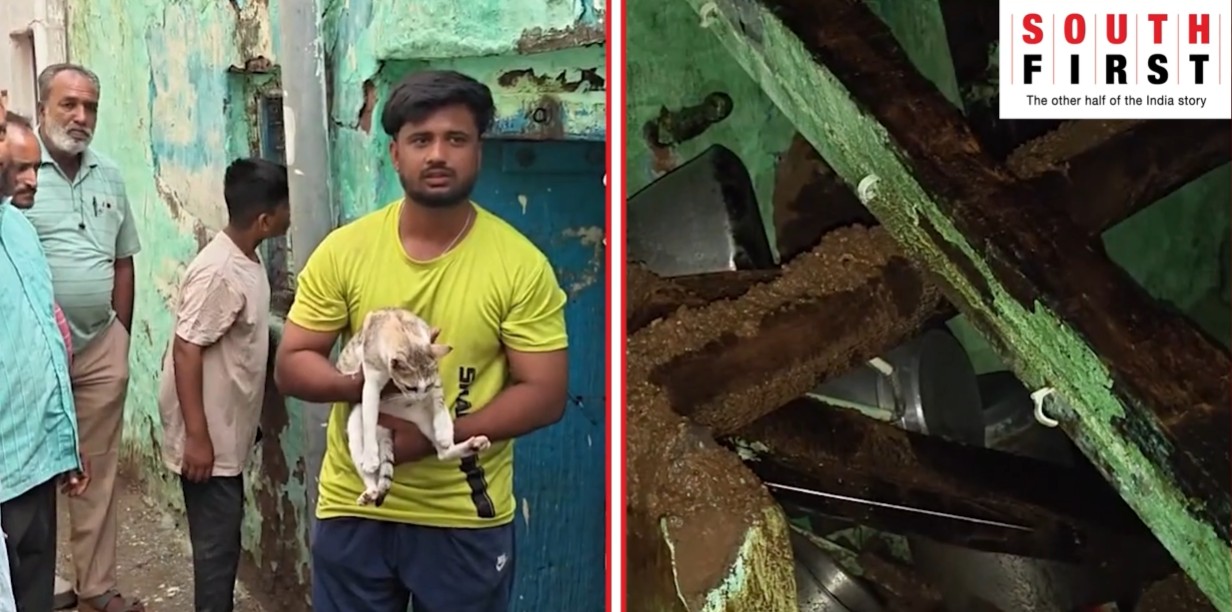 Heavy rains reduced almost the entire house to rubble. Credit: youtube.com/@SouthFirstKannada