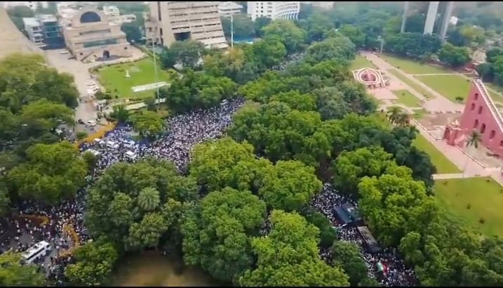 Thousands of CJP workers and supporters reached Jantar Mantar to attend the rally. (Screengrab)