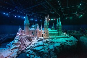 Studio model of Hogwarts at Warner Bros Leavesden Studios in the UK.