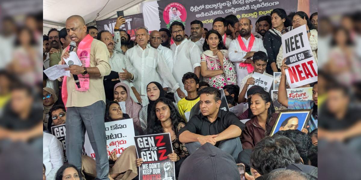 BRS working president KTR leads BRSV protest in Hyderabad in solidarity with students