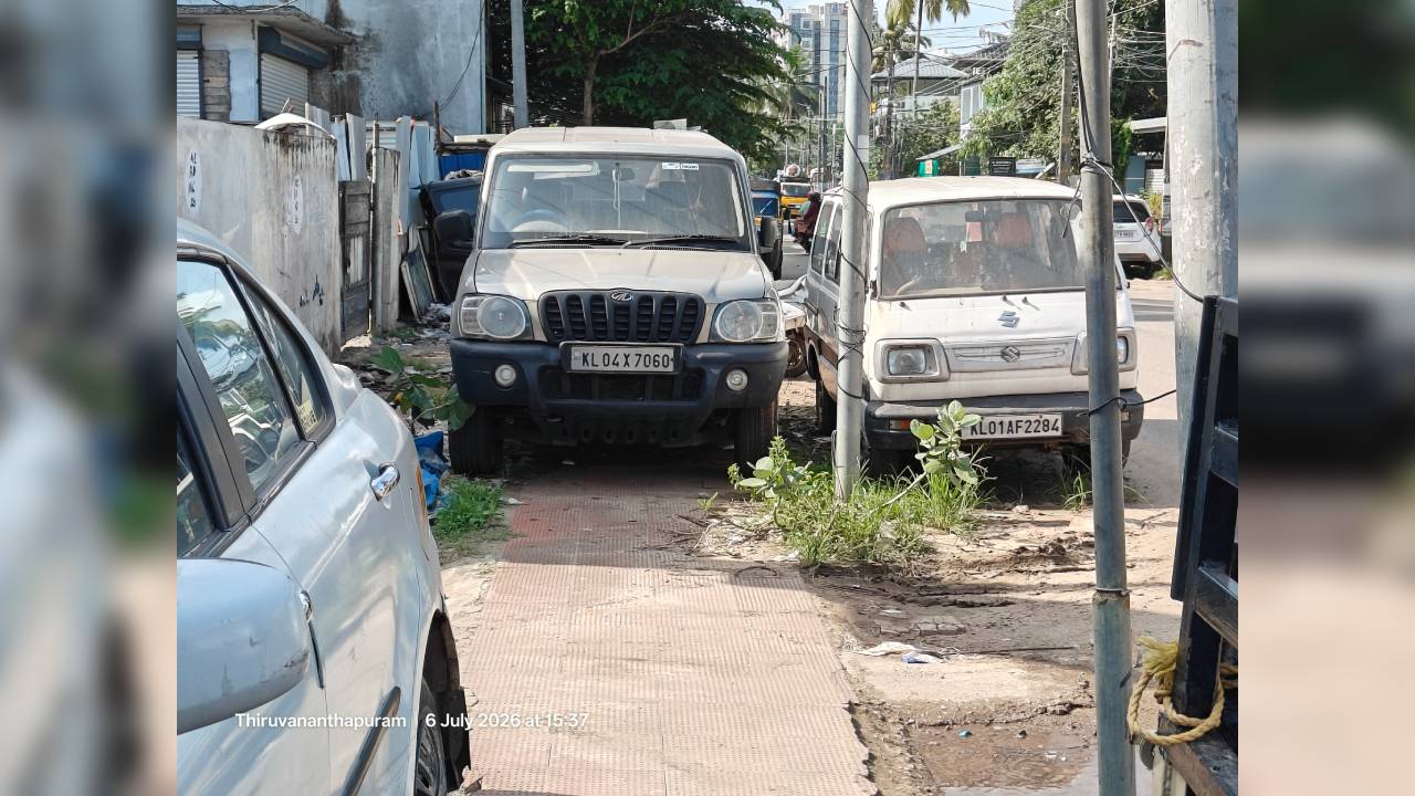 The footpath running parallel to the busy Jagathy–PRS Hospital Road has been reduced to an obstacle course.