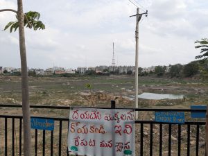 Pedda Cheruvu in Mansoorabad, dried up and parts of it is filled with sewage. (Sreshta Ladegaam/ South First)