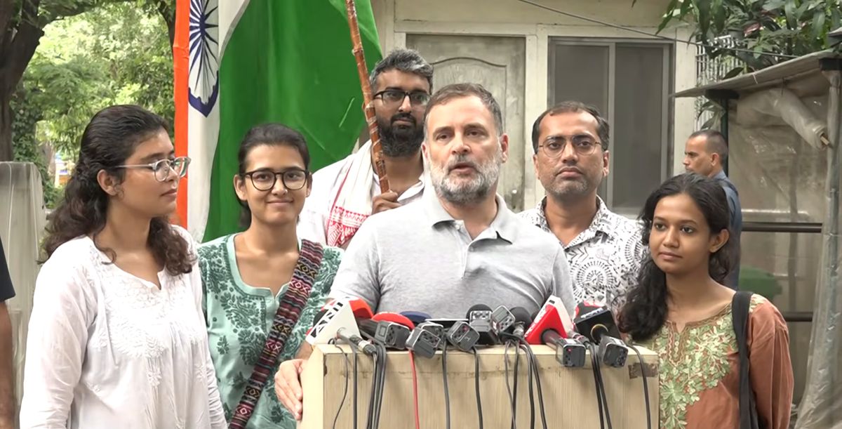 Rahul Gandhi at a press conference he addressed with student protesters on Saturday.