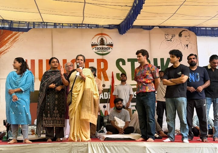 Actor-activist Shabana Azmi speaks in solidarity at Jantar Mantar in a coming together of generations