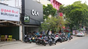 A two-wheeler showroom at Shanthi Colony, Anna Nagar in Chennai has converted the footpath into a parking lot.