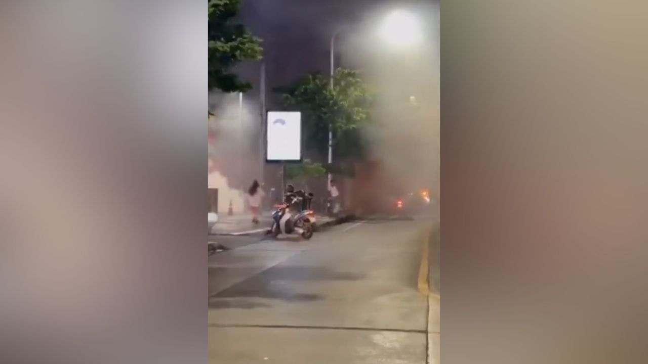 Smoke emerging after the fire at the pub in Bangkok.