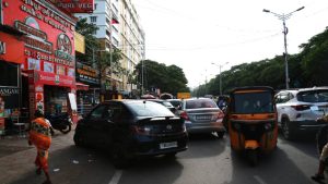 Chennai, 6 July: It's free for all at the Tirumangalam Metro Station. With vehicles taking over the footpath, pedestrians have nowhere to go!
