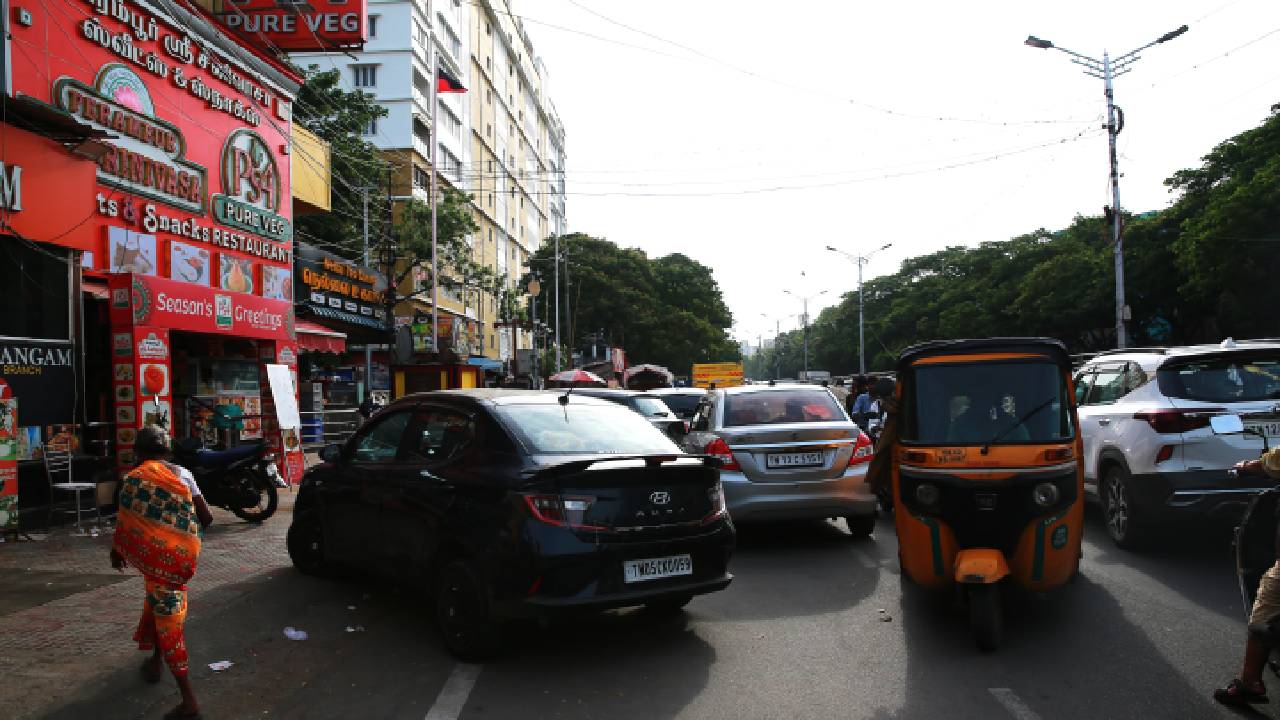 Chennai, 6 July: It's free for all at the Tirumangalam Metro Station. With vehicles taking over the footpath, pedestrians have nowhere to go!