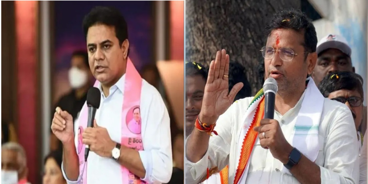 BRS working president KT Rama Rao and Minister for IT and Industries D Sridhar Babu