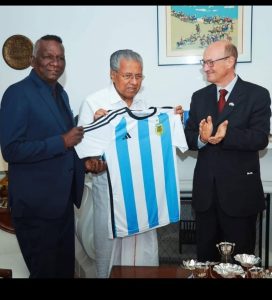 Pinarayi Vijayan at the Embassy of Argentina in New Delhi.