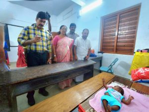 An infant at a flood-relief camp in Alappuzha.