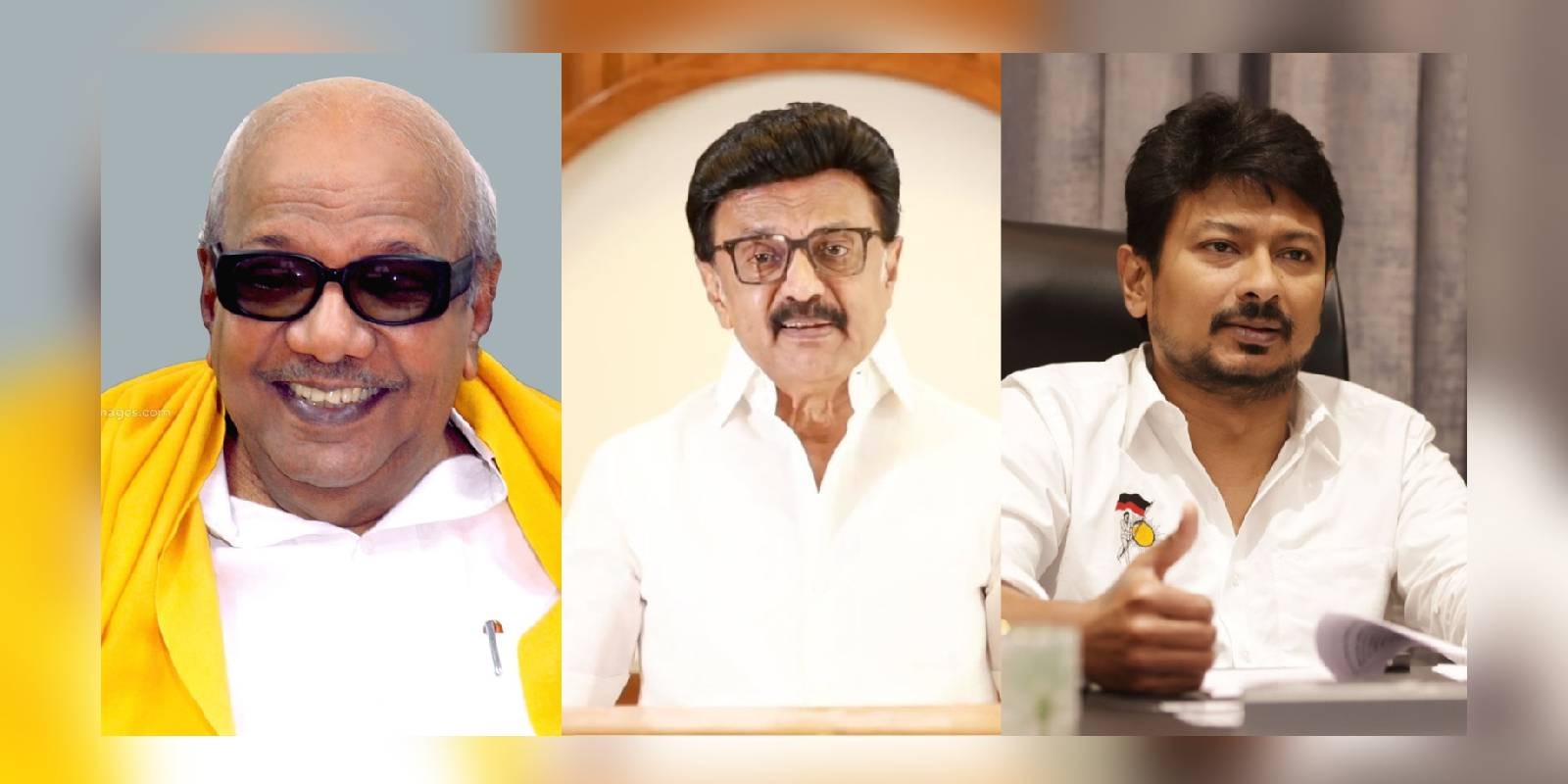 M Karunanidhi, MK Stalin and Udhayanidhi Stalin.