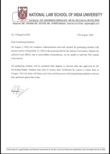 The letter announced the cancellation of the convocation.