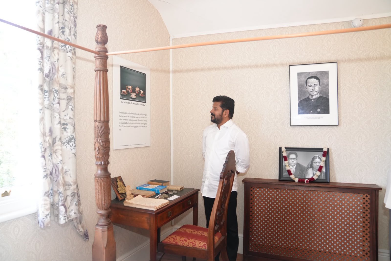 Telangana CM Revanth Reddy at Ambedkar Museum during his visit to London. (Photo | x.com/revanth_anumula)